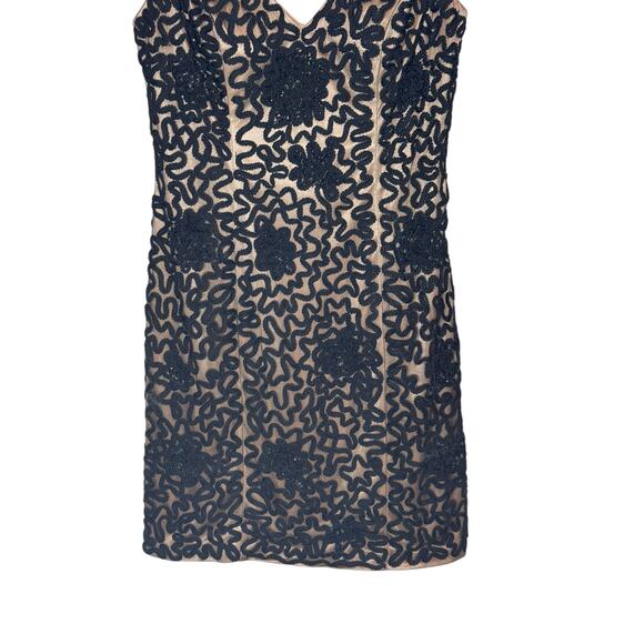Sue Wong Nocturne Black Beaded Dress Size 12 Short Sleeve Floral Cocktail Party - Picture 5 of 10